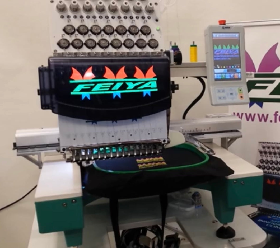 Used Feiya Embroidery Machine 2013 Head – 15 Colors -with Hoops & Cap System