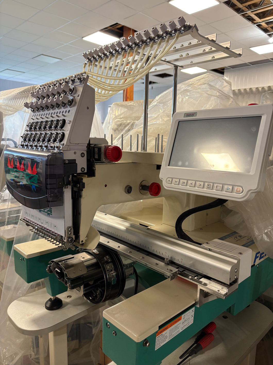 Used Feiya Embroidery Machine 1 Head – complete rebuild 15 Colors -with Hoops & Cap System